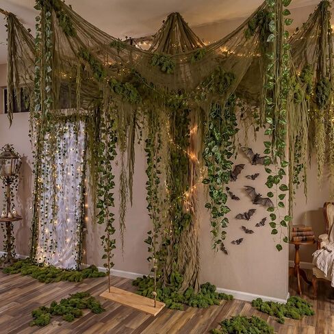 Thiccywoov 17 Pcs Jungle Theme Decorations Set Swamp Decor 36 x 118 Inch Creepy Cloth Artificial Hanging Willow Ivy Leaf Plant and Moss Rainforest Decorations for VBS Woodland Party Classroom DIY in Kuwait