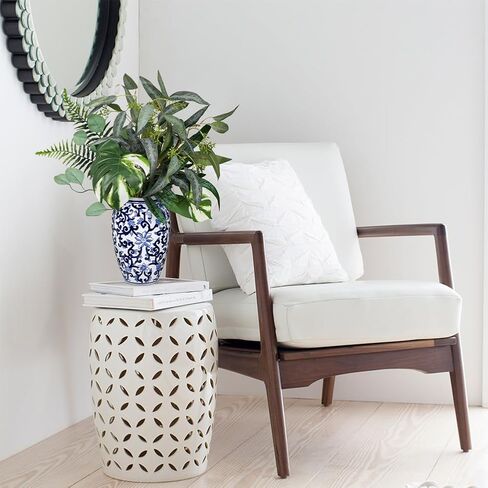 22" Realistic Faux Greenery Plants Stems in Blue White Ceramic Vase in Saudi Arabia