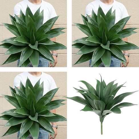 Hotop 3 Pcs 18 Inch Artificial Agave Plants Outdoor Large UV Resistant Fake Agave Planters Faux Succulents for Indoor Outdoor Home Front Porch Patio Decor in Kuwait