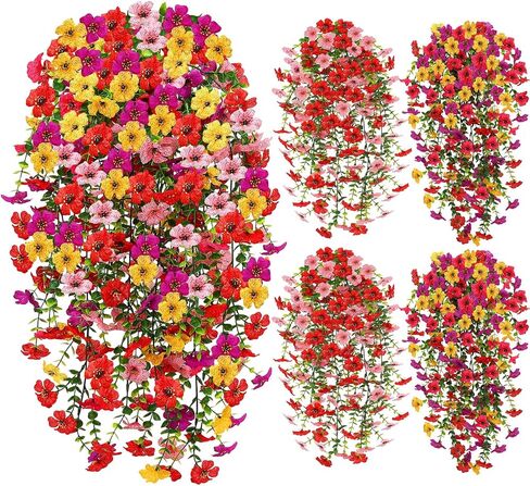 Artificial Flowers Hanging Plants 4 Pack Faux Vines Pothos Fern UV Resistant Fake Plants for Indoor Outdoor Wall Decor Home Wedding Living Room Decorations Pink Purple Red Yellow in Saudi Arabia