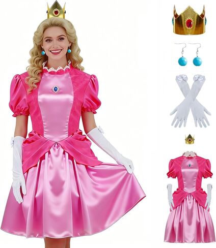 Poboola Princess Costume Dress for Women,Cosplay for Halloween Birthday Theme Party,4PCS Dress with Crown Earrings Gloves in Saudi Arabia