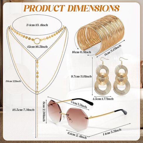 Shihanee 5 Pcs Women 60s 70s Hippie Costume Disco Outfit Accessories Floral Flared Pants Necklace Earrings Bracelet Glasses in Kuwait