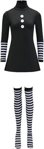 iSHOWcos Women Black Dress with Stockings Halloween Outfit Uniform in Saudi Arabia