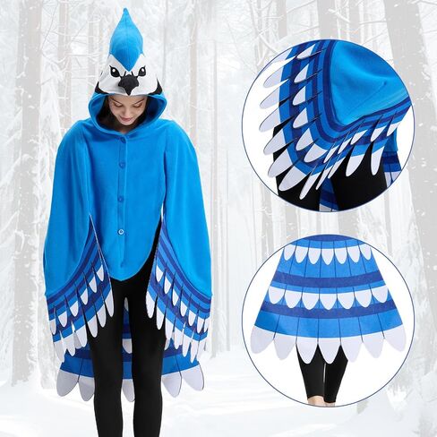Blue Jay Cape Costume for Adults, Bird Animal Cloak with Wings & Tail, Halloween Cosplay Party Outfit in Saudi Arabia