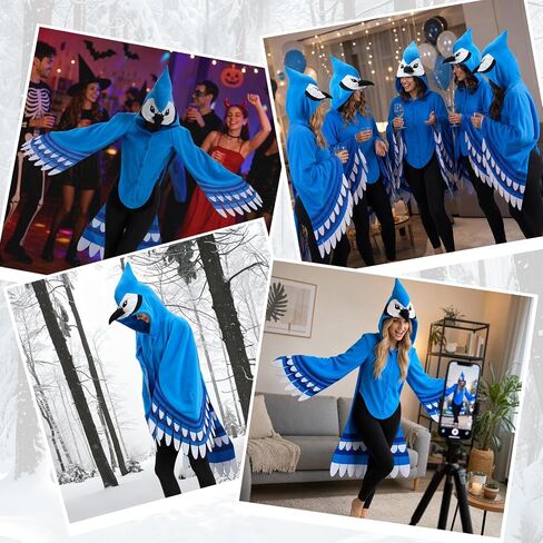 Blue Jay Cape Costume for Adults, Bird Animal Cloak with Wings & Tail, Halloween Cosplay Party Outfit in Saudi Arabia