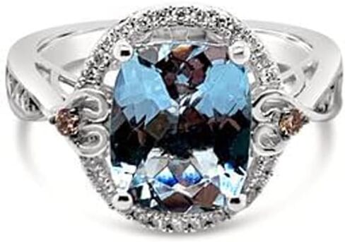 LE VIAN Vanilla Diamond Chocolate Diamond Aquamarine Statement Ring for Women I 14k White Gold Ring for Her (H-I/Brown, SI2-SI3, 0.27 cttw) Anniversary Wedding Promise Band Size 7 in Kuwait
