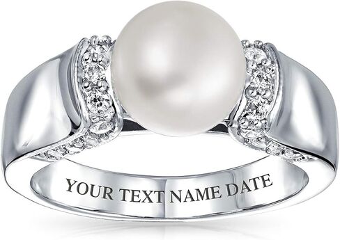 Bling Jewelry Art Deco Style Pave CZ Solitaire White Freshwater Cultured Pearl Engagement Ring For Women Silver Plated Brass in Kuwait