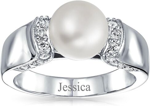 Bling Jewelry Art Deco Style Pave CZ Solitaire White Freshwater Cultured Pearl Engagement Ring For Women Silver Plated Brass in Kuwait