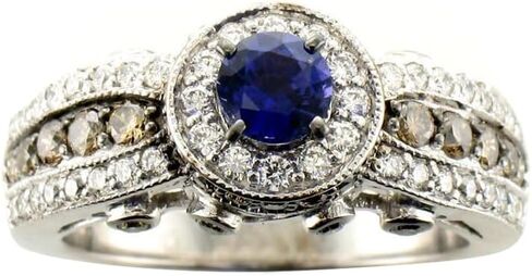 LE VIAN Chocolate Diamond Vanilla Diamond Sapphire Statement Ring for Women - 14K White Gold Ring for Her (Brown/H-I, VS2-SI1, 0.95 Cttw) Promise Wedding Anniversary Band Size 7 in Kuwait