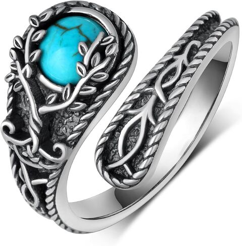 Genuine Turquoise Rings for Women 925 Sterling Silver Tree of Life Spoon Ring Vintage Thumb Rings Western Real Turquoise Jewelry for Women in Saudi Arabia