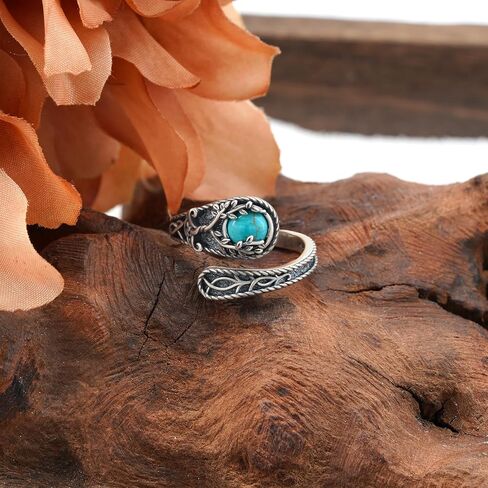 Genuine Turquoise Rings for Women 925 Sterling Silver Tree of Life Spoon Ring Vintage Thumb Rings Western Real Turquoise Jewelry for Women in Saudi Arabia