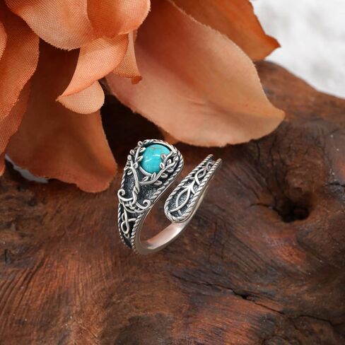 Genuine Turquoise Rings for Women 925 Sterling Silver Tree of Life Spoon Ring Vintage Thumb Rings Western Real Turquoise Jewelry for Women in Saudi Arabia