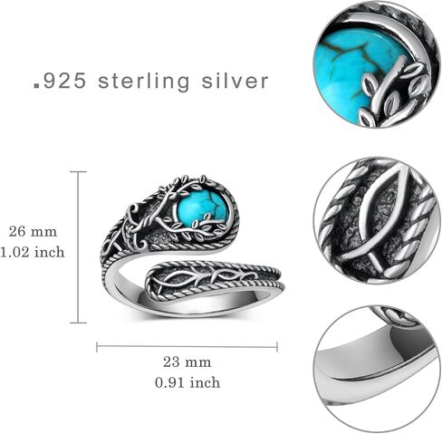 Genuine Turquoise Rings for Women 925 Sterling Silver Tree of Life Spoon Ring Vintage Thumb Rings Western Real Turquoise Jewelry for Women in Saudi Arabia