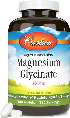 Carlson Buffered Magnesium Glycinate 200 mg, High Absorption Magnesium Supplement, Supports Relaxation, Sleep & Muscle Function, 180 Tablets in Kuwait