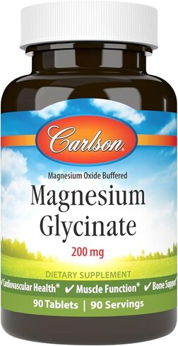 Carlson Buffered Magnesium Glycinate 200 mg, High Absorption Magnesium Supplement, Supports Relaxation, Sleep & Muscle Function, 180 Tablets in Kuwait