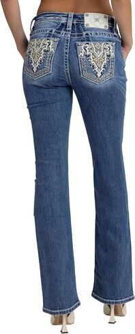 Miss Me Women's Baroque Diamond Embellished Pockets Mid-Rise Bootcut Jeans in Kuwait
