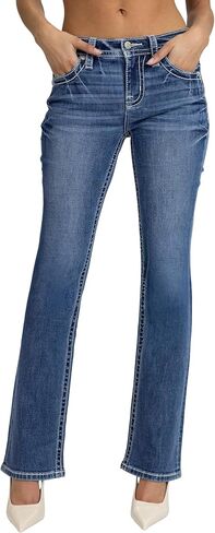 Miss Me Women's Baroque Diamond Embellished Pockets Mid-Rise Bootcut Jeans in Kuwait