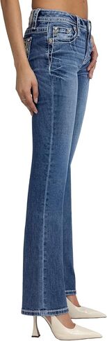 Miss Me Women's Baroque Diamond Embellished Pockets Mid-Rise Bootcut Jeans in Kuwait