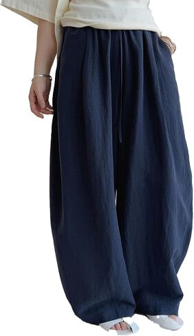 Summer Women's Linen Pants - High Waisted Straight Leg Loose Fit Casual Trousers with Pockets in Saudi Arabia