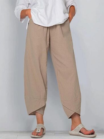 Womens Wide Leg Pants Loose Casual Drawstring Summer Beach Travel Vacation Palazzo Harem Pants with Pockets in Kuwait