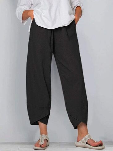 Womens Wide Leg Pants Loose Casual Drawstring Summer Beach Travel Vacation Palazzo Harem Pants with Pockets in Kuwait