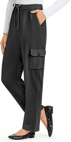 Collections Etc Comfortable Double Cargo Pocket Elasticized Drawstring Pants in Kuwait