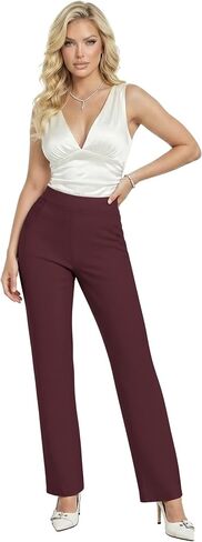 Hybrid & Company Women’s Ultra Stretch Ponte Straight Leg Pants Mid-Rise, Pull On, Faux Pockets Casual & Office Wear in Kuwait