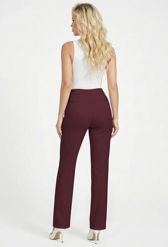 Hybrid & Company Women’s Ultra Stretch Ponte Straight Leg Pants Mid-Rise, Pull On, Faux Pockets Casual & Office Wear in Kuwait