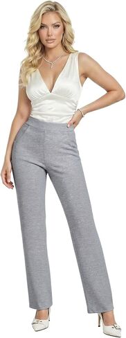 Hybrid & Company Women’s Ultra Stretch Ponte Straight Leg Pants Mid-Rise, Pull On, Faux Pockets Casual & Office Wear in Kuwait