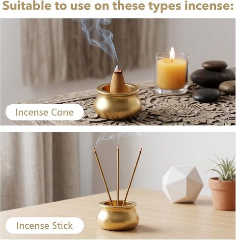 4 Pcs Dual Purpose Incense Cone Holder, Copper Cone Incense Burner Holder, Mini Stick Burner Plate Holders Censer Tower Bowl Home Decoration in Kuwait