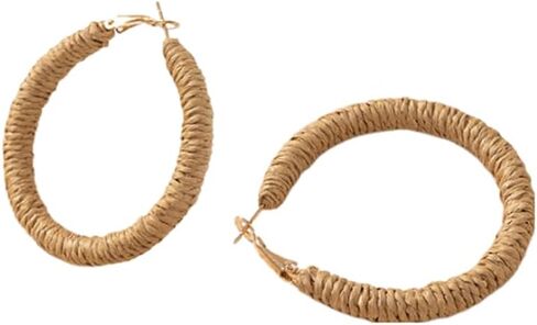 Rattan hoop Earrings Boho Raffia Woven Wicker Hoop Earrings Handmade Fashion Retro Rattan Earrings for Women Big Circle Dangle Earrings in Kuwait