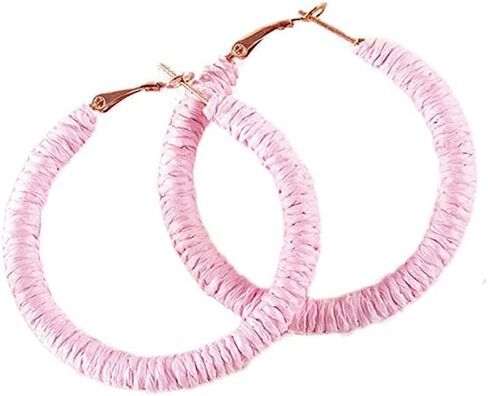 Rattan hoop Earrings Boho Raffia Woven Wicker Hoop Earrings Handmade Fashion Retro Rattan Earrings for Women Big Circle Dangle Earrings in Kuwait