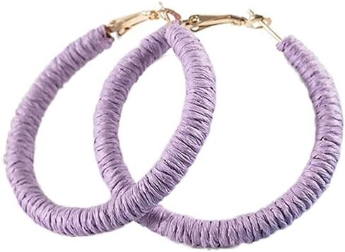 Rattan hoop Earrings Boho Raffia Woven Wicker Hoop Earrings Handmade Fashion Retro Rattan Earrings for Women Big Circle Dangle Earrings in Kuwait