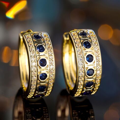 Gold Color Hoop Earrings with Round Blue Cubic Zirconia Luxury Jewelry for Women in Kuwait