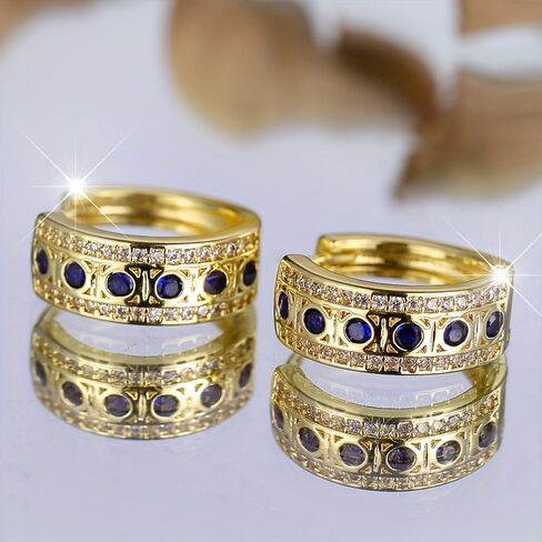 Gold Color Hoop Earrings with Round Blue Cubic Zirconia Luxury Jewelry for Women in Kuwait