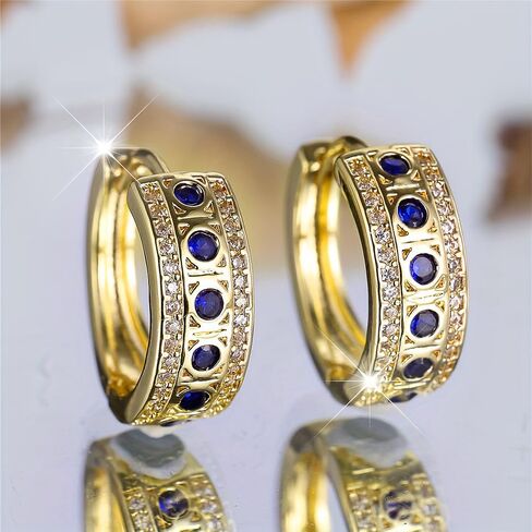 Gold Color Hoop Earrings with Round Blue Cubic Zirconia Luxury Jewelry for Women in Kuwait