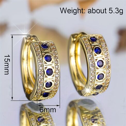 Gold Color Hoop Earrings with Round Blue Cubic Zirconia Luxury Jewelry for Women in Kuwait