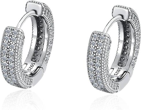 925 Sterling Silver Huggie Hoop Earrings, White Moissanite Inlaid Unisex Jewelry for Men & Women in Saudi Arabia