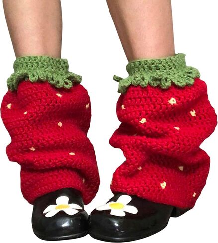 Women Knit Cute Leag Warmers Kawaii Strawberry Leg Warmer Y2K Crochet Legwarmers Japanese Socks Cute Accessories in Saudi Arabia