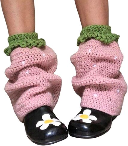 Women Knit Cute Leag Warmers Kawaii Strawberry Leg Warmer Y2K Crochet Legwarmers Japanese Socks Cute Accessories in Saudi Arabia