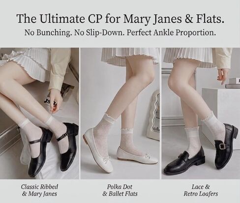 6 Pairs White Ruffle Socks For Women, Cute Frilly Sheer Lace Socks | Thin, Breathable, Mesh Ankle Socks for Loafers, Mary Janes & Flats, Cute Polka Dot, Stripe & Heart Patterns in Saudi Arabia