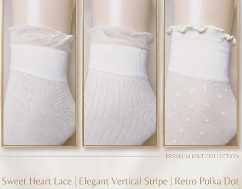 6 Pairs White Ruffle Socks For Women, Cute Frilly Sheer Lace Socks | Thin, Breathable, Mesh Ankle Socks for Loafers, Mary Janes & Flats, Cute Polka Dot, Stripe & Heart Patterns in Saudi Arabia