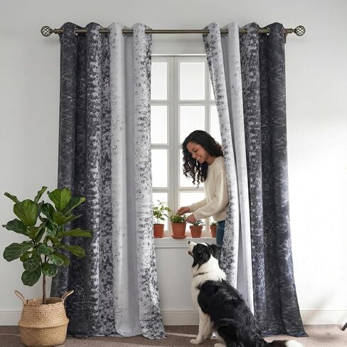 PONY DANCE Black and White 100% Blackout Curtains 84 Inches Long for Living Room, Modern Style Thermal Insulated Gradient Drapes for Bedroom/Youth Dorm/Study/Nursery, 2 Panels Set, 52″Wx84″L in Saudi Arabia