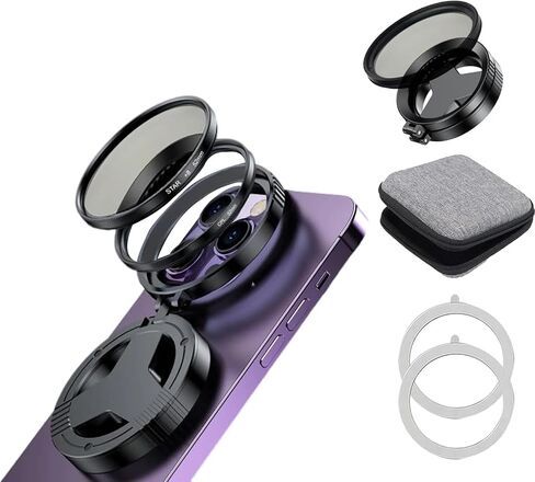 Magnetic CPL Filter for iPhone, Quick Mount for iPhone Filter Lens, Professional 52mm Polarizing Filter for iPhone Compatible with iPhone 12-16, Anti-Glare, Reduces Reflections Enhances Colors (Black) in Kuwait