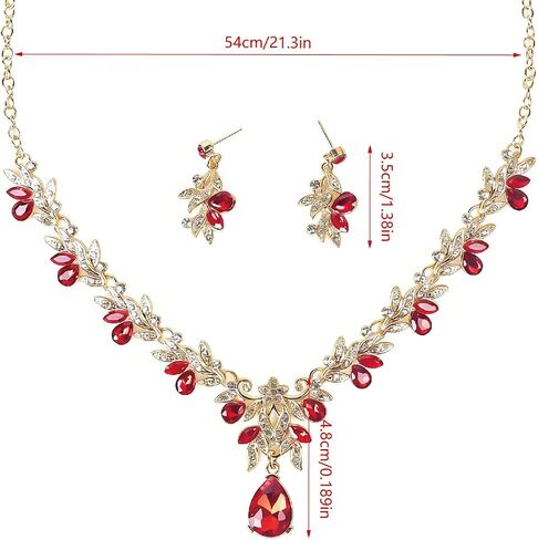 Rhinestone Necklace and Earrings Set with Leaf Design Formal Prom Wedding Jewelry for Women in Kuwait