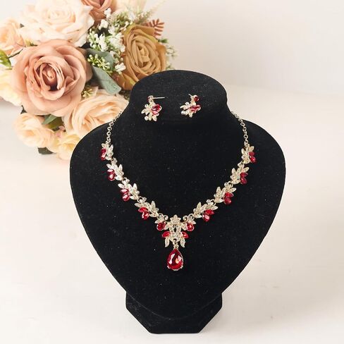 Rhinestone Necklace and Earrings Set with Leaf Design Formal Prom Wedding Jewelry for Women in Kuwait
