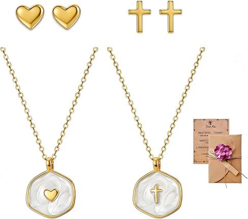 Small Cross Necklace for Women Dainty 14K Gold Cross Pendant Necklaces Christian Friendship Bracelet Faith Rings Cute Easter Baptism Religious Jewelry Mother’s Day Gifts with Card in Saudi Arabia
