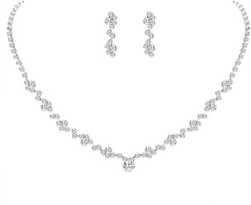 Sparkly Rhinestone Wedding Jewelry Set for Women,Dainty Statement Flower Crystal Earrings Necklace Striking Bride Prom Anniversary Jewelry Gifts in Saudi Arabia