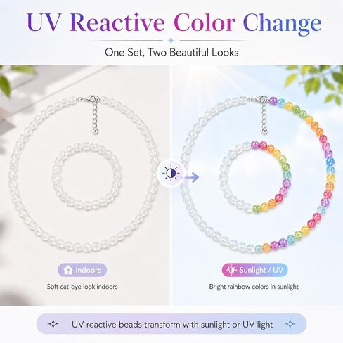 Dopamine Necklace Jewelry for Women UV Reactive Color Changing Beads Necklace Rainbow Colorful Necklaces Summer Sun Dresses 2026 Vacation Outfits Beach Essentials Accessories in Saudi Arabia