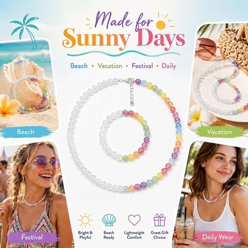 Dopamine Necklace Jewelry for Women UV Reactive Color Changing Beads Necklace Rainbow Colorful Necklaces Summer Sun Dresses 2026 Vacation Outfits Beach Essentials Accessories in Saudi Arabia